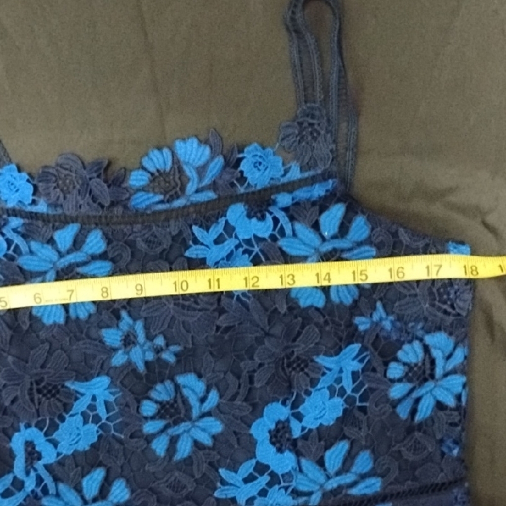 Tahari Blue Floral Lace Spaghetti-Strap Dress - Picture 12 of 15